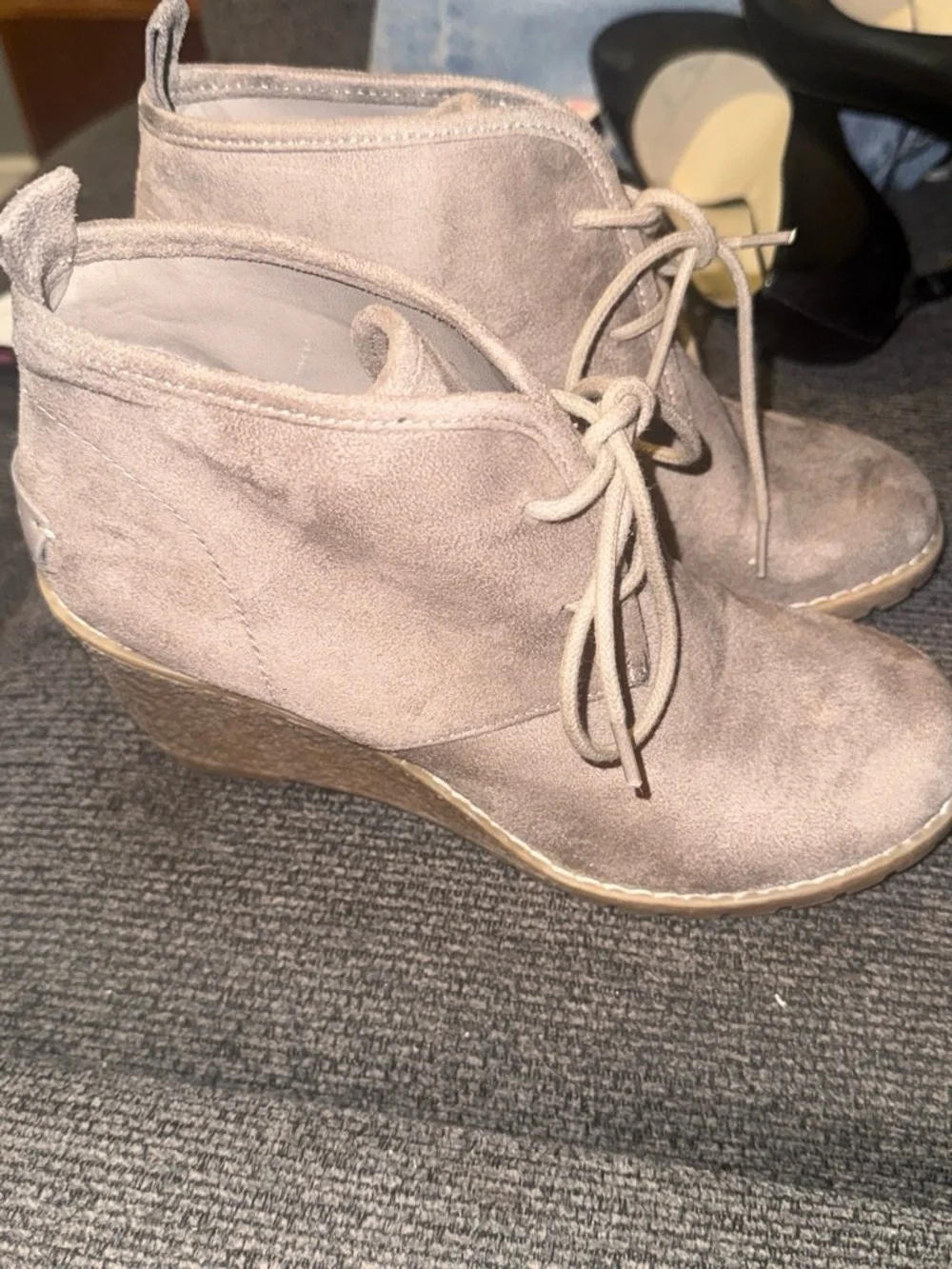 Bass Taupe Suede Lace-Up Wedge Boots